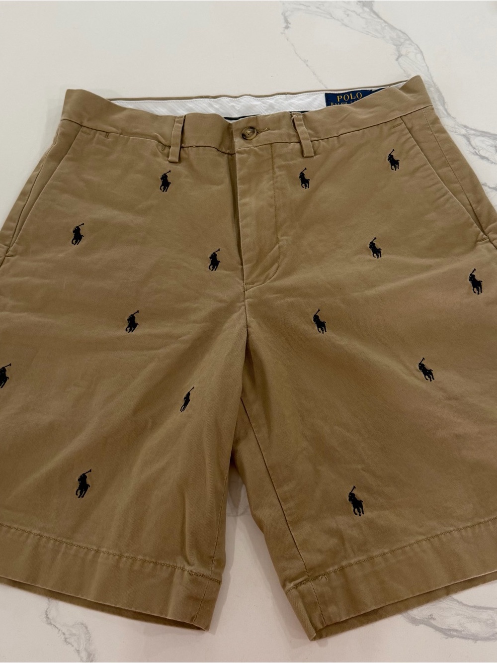 Polo Ralph Lauren Men's 9" Classic Fit Chino Shorts Allover Pony Khaki Tan Sz 30